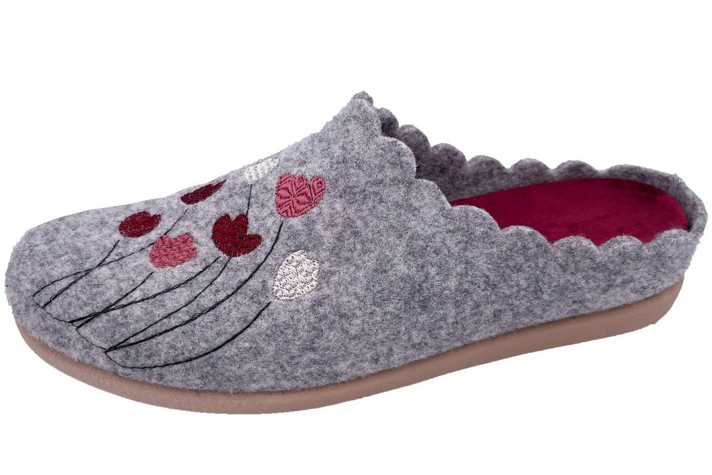 PADERO Damen Pantoffel Filz Hausschuh (Blume-B2)