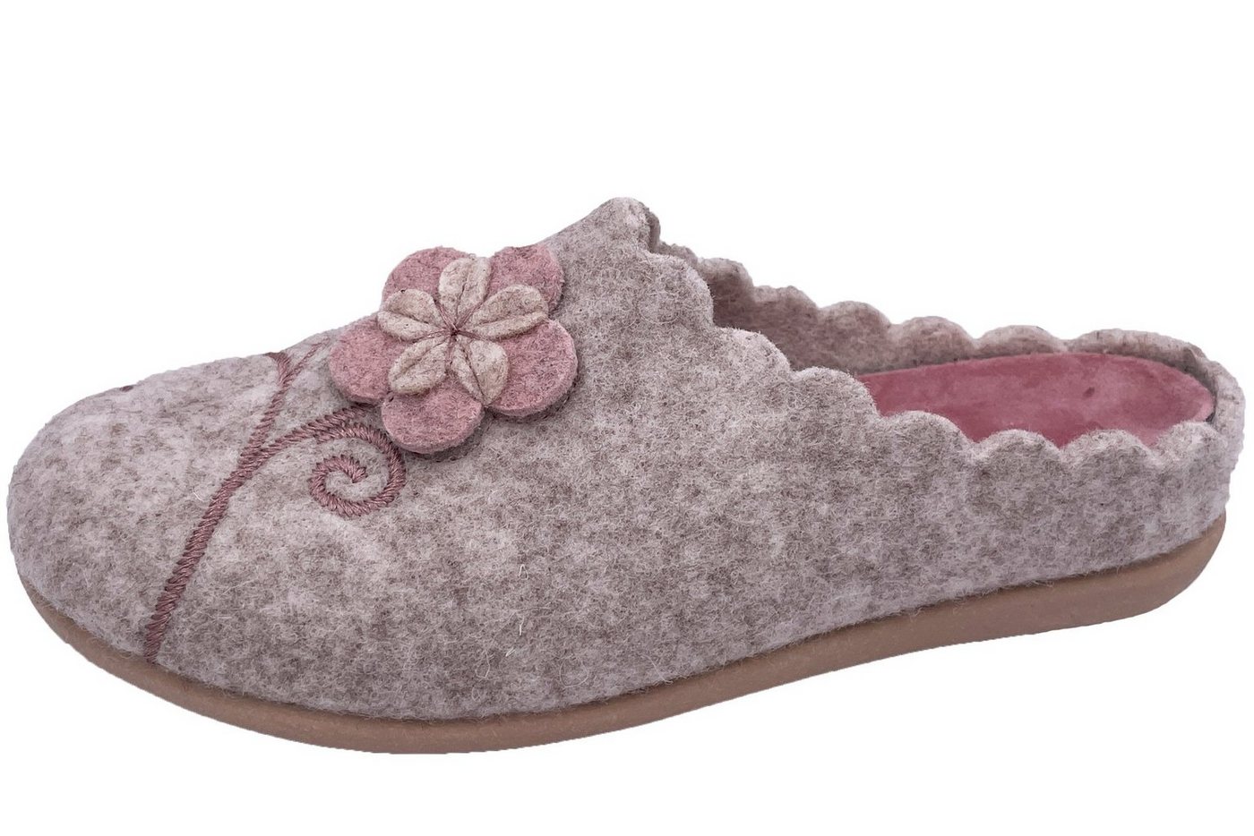 PADERO Damen Pantoffel Filz Hausschuh (Blume-B3)