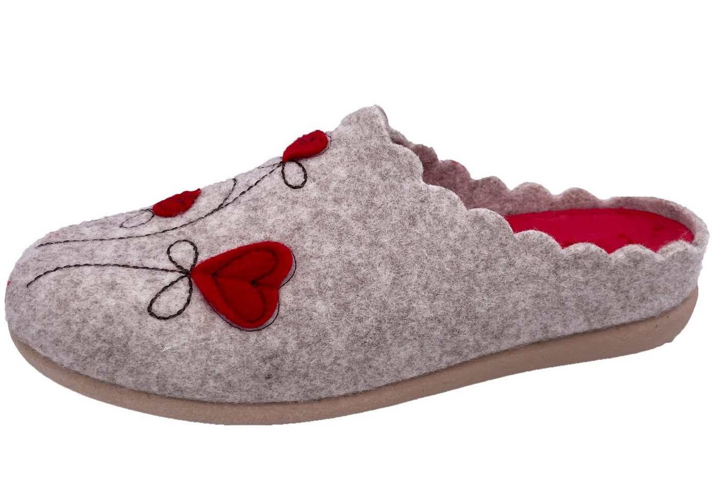 PADERO Damen Pantoffel Filz Hausschuh (Herz-H1)