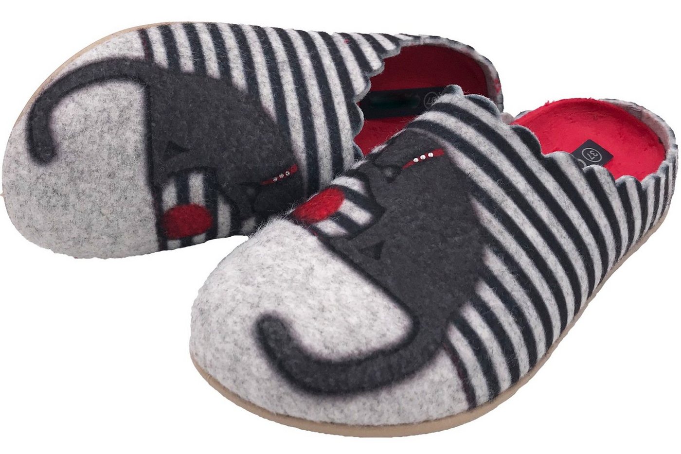 PADERO Damen Pantoffel Filz Hausschuh (Katze-K1)