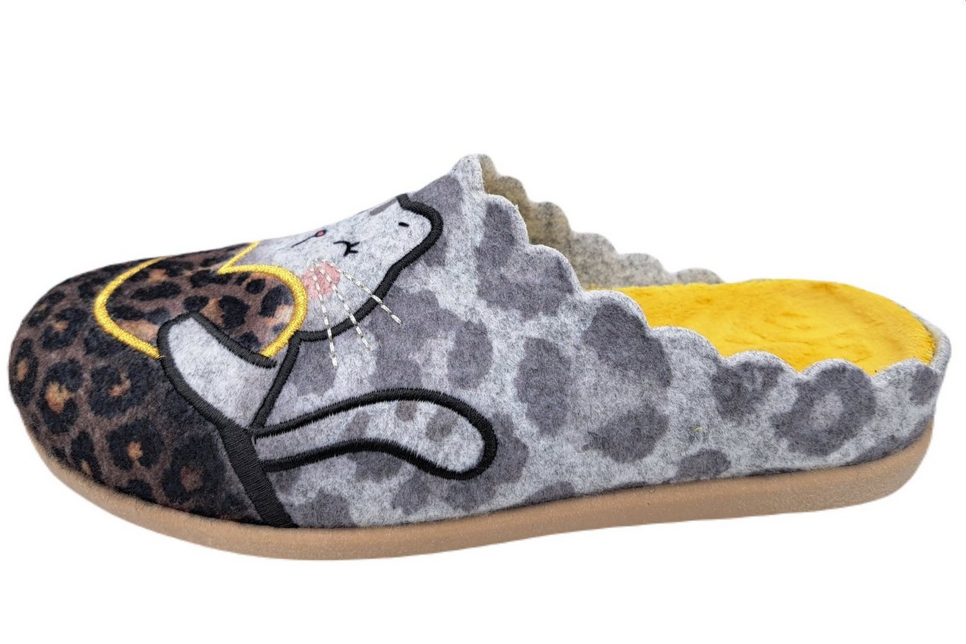 PADERO Damen Pantoffel Filz Hausschuh (Katze-K3)