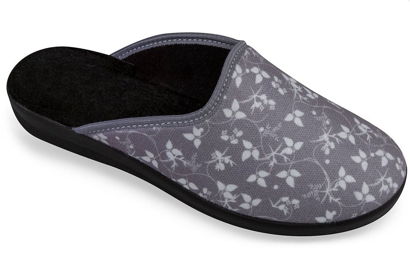 PADERO Damen Pantolette Hausschuh für breite Füße (grau)