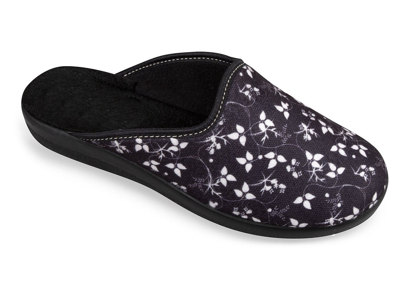 PADERO Damen Pantolette Hausschuh für breite Füße (schwarz)