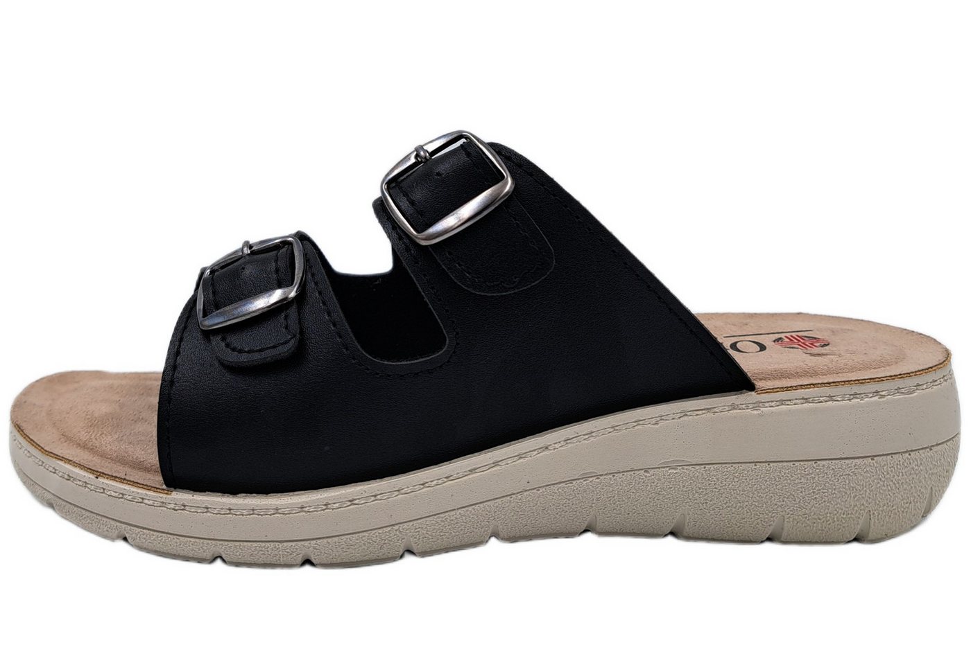 PADERO Ortomed Damen Pantolette Weite H für breite Füße geeignet (schwarz)