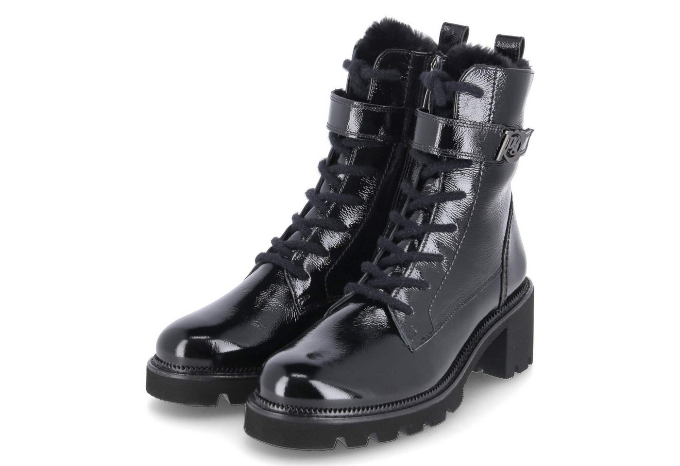 Paul Green 8178-01 Damen Lackleder schwarz Schnürstiefel