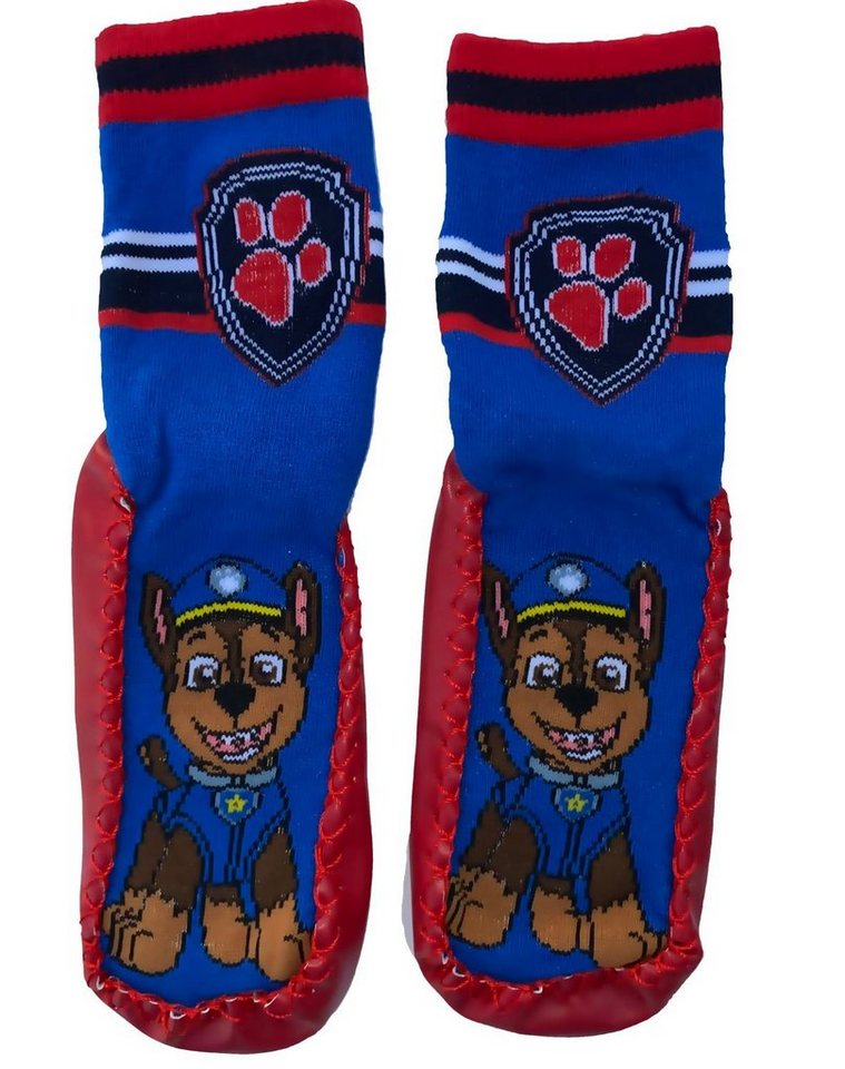 Paw Patrol Jungen + Mädchen Strümpfe mit Sohle bequeme Hausschuhe Blau oder Rot Marschal oder Chase Gr. 27 28 29 30 31 32 33 34 Hausschuh