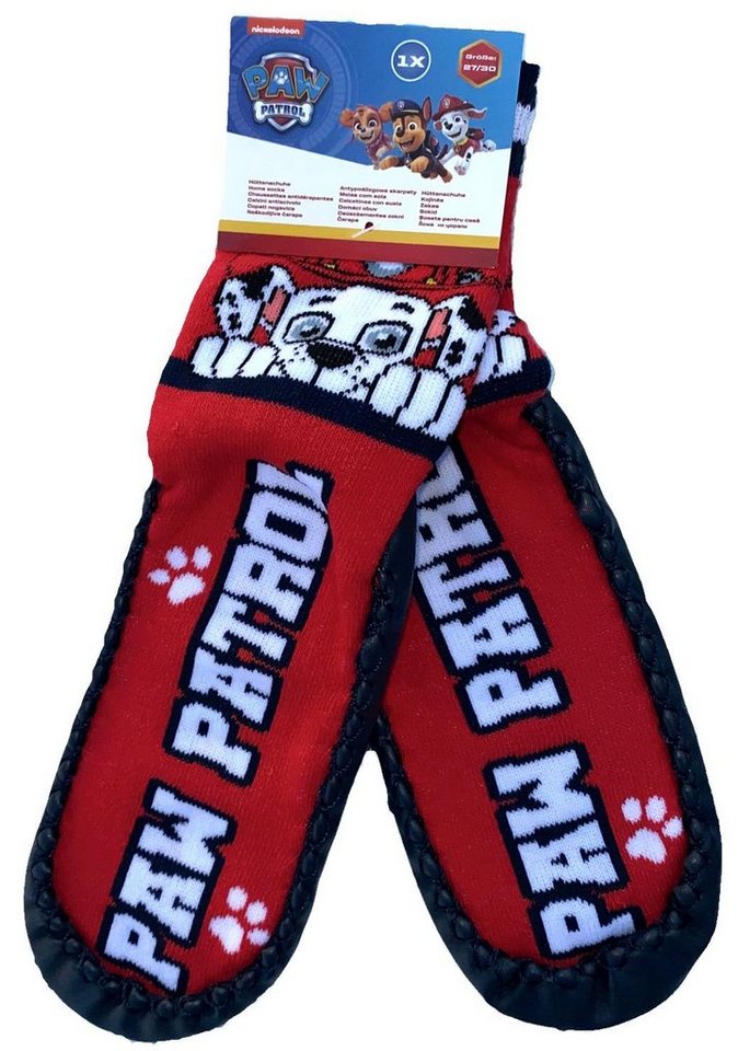 Paw Patrol Jungen + Mädchen Strümpfe mit Sohle bequeme Hausschuhe Blau oder Rot Marschal oder Chase Gr. 27 28 29 30 31 32 33 34 Hausschuh