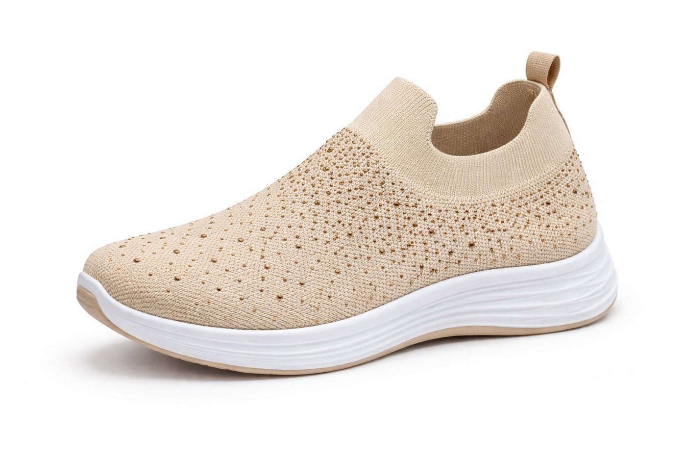 Pogolino PG37 Slip-On Sneaker Slip-On Sneakers mit Glitzer und Fußbett herausnehmbare Sohle (beige)