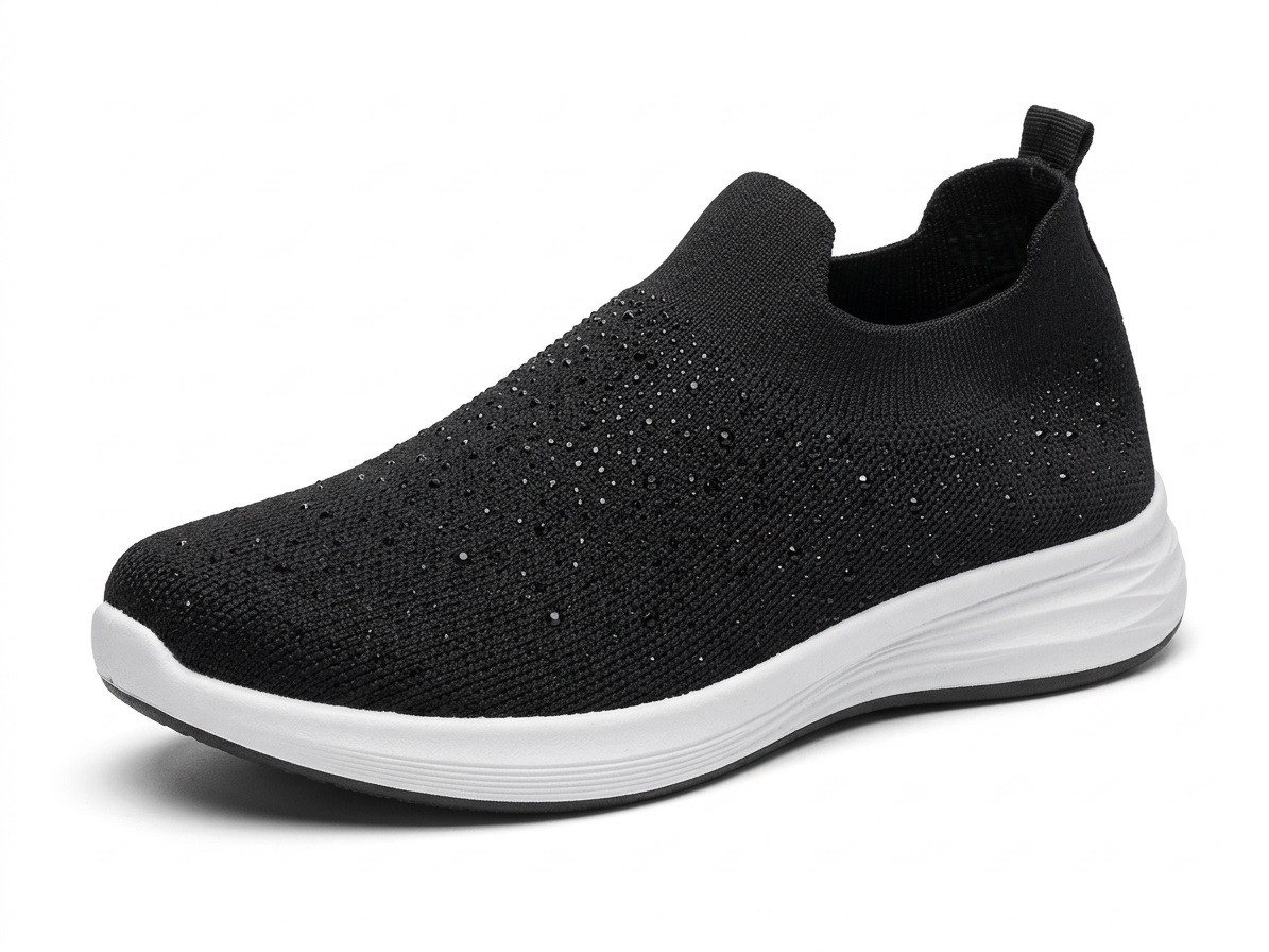 Pogolino PG37 Slip-On Sneaker Slip-On Sneakers mit Glitzer und Fußbett herausnehmbare Sohle (schwarz)