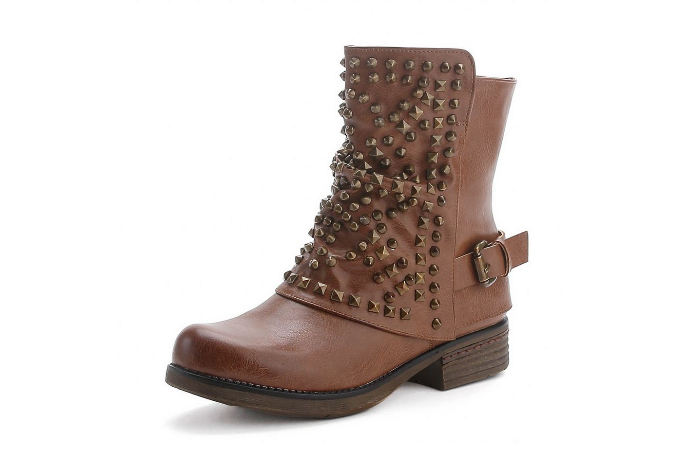 Pogolino ST03 Bikerboots Damen Biker Boots Nieten Stiefeletten leicht gefüttert