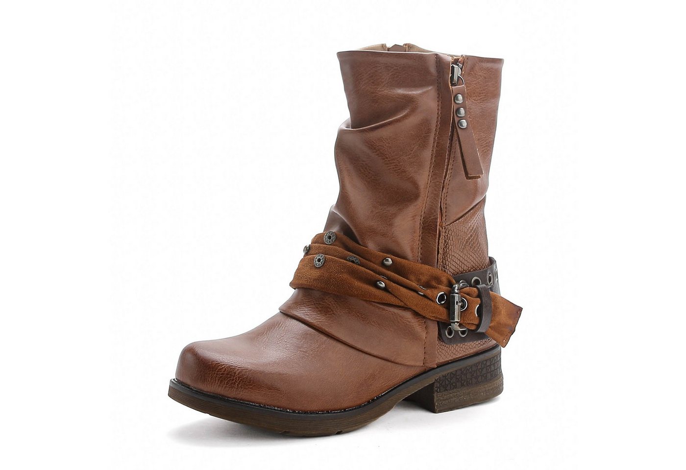 Pogolino ST04 Bikerboots Damen Biker Boots leicht gefüttert Nieten Stiefeletten