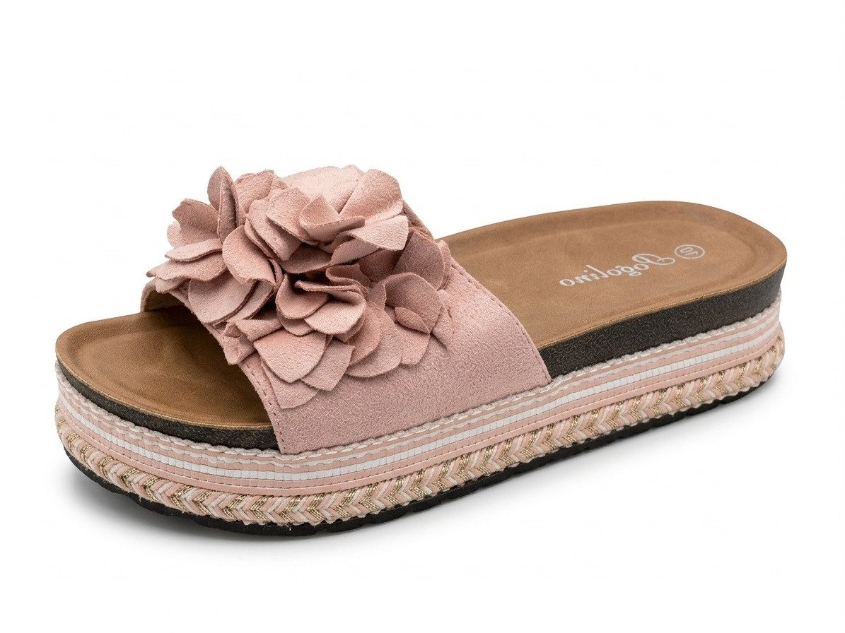 Pogolino TL891 Plateausandale NICHT FÜR BREITE FÜße Damen Sandalen mit Plateausohle und Blumen (rosa)