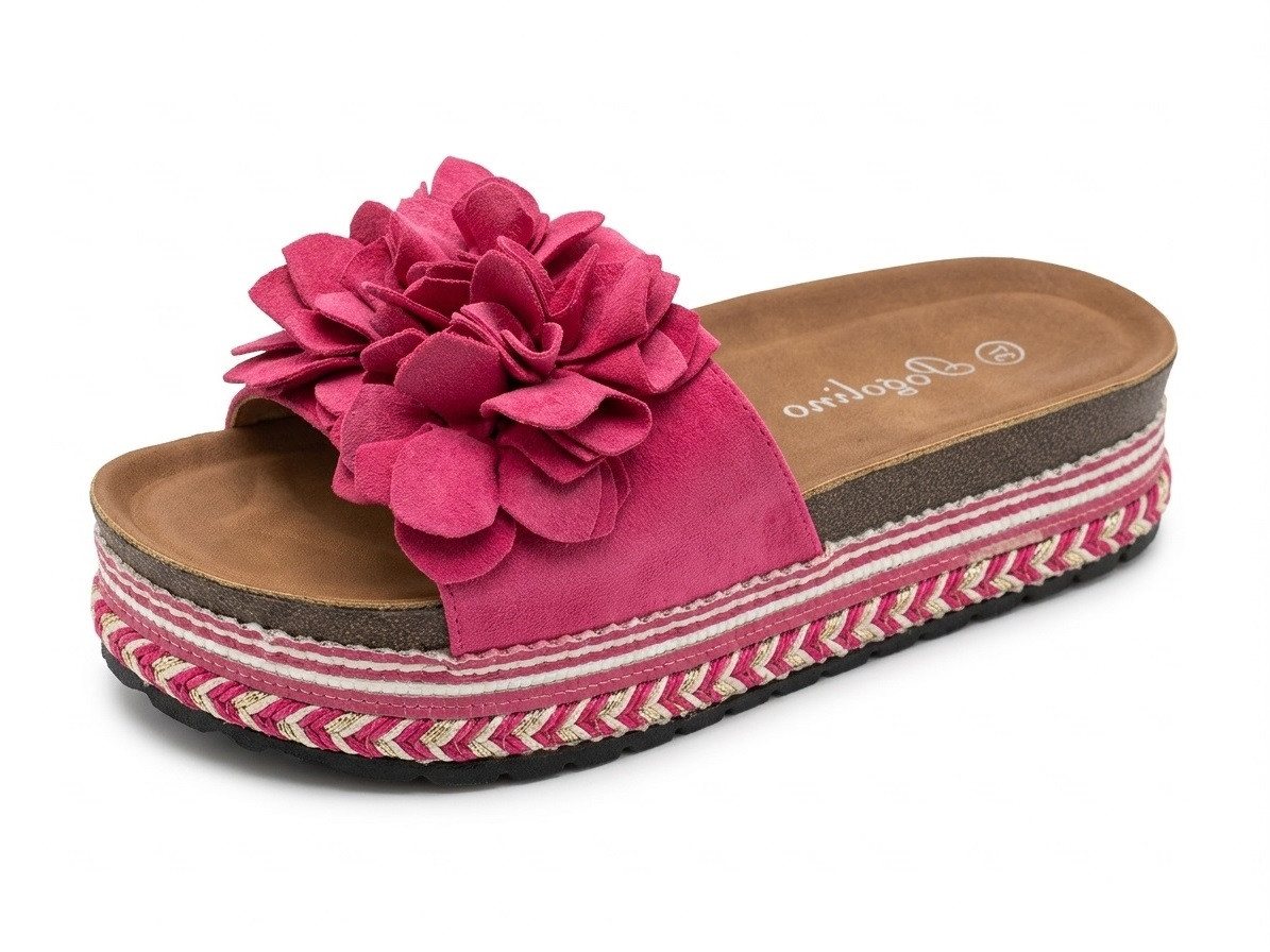 Pogolino TL891 Plateausandale NICHT FÜR BREITE FÜße Damen Sandalen mit Plateausohle und Blumen (rosa)