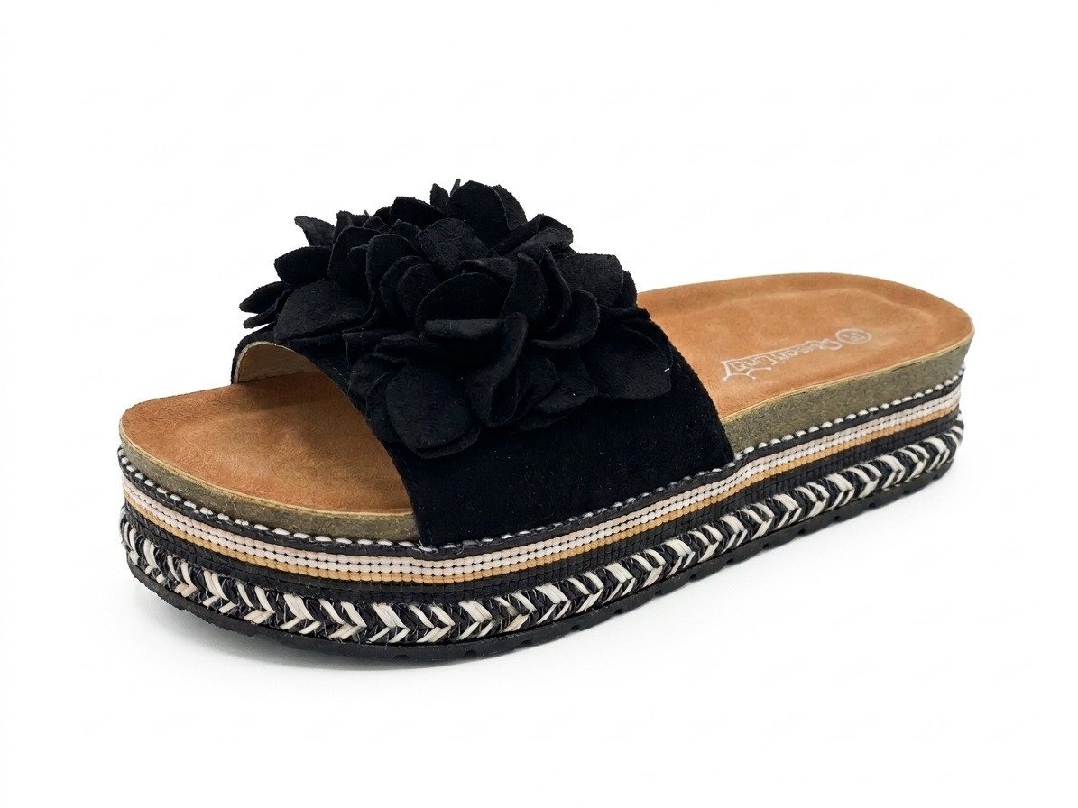 Pogolino TL891 Plateausandale NICHT FÜR BREITE FÜße Damen Sandalen mit Plateausohle und Blumen (schwarz)