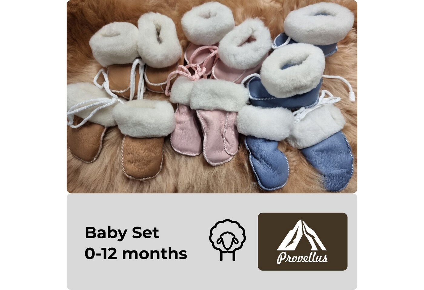 Provellus Baby Set Schuhe & Handschuhe aus deutschem Merino Lammfell Hausschuh