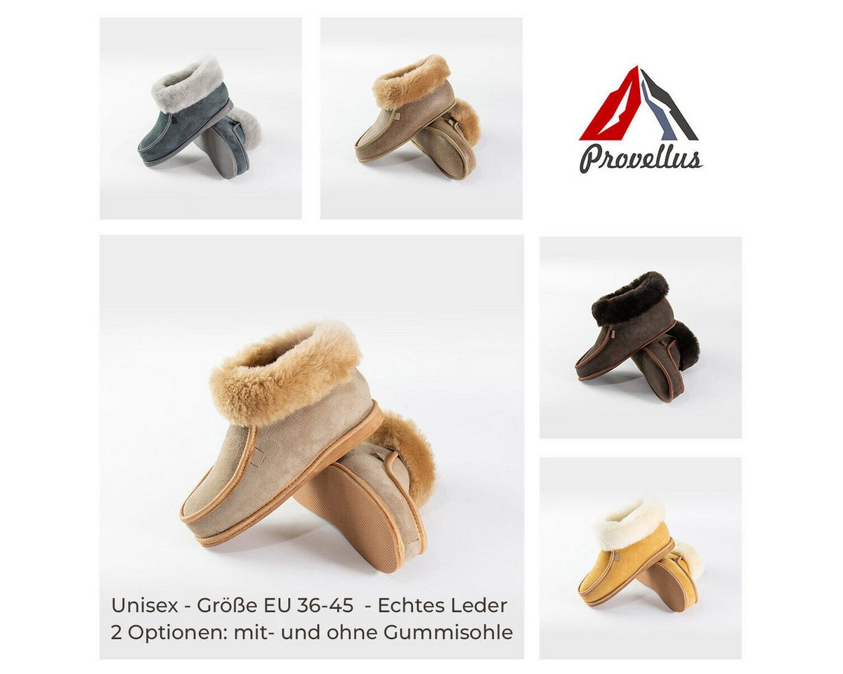 Provellus Hausschuhe Unisex aus deutschem Merino Schaffell & Leder Hausschuh