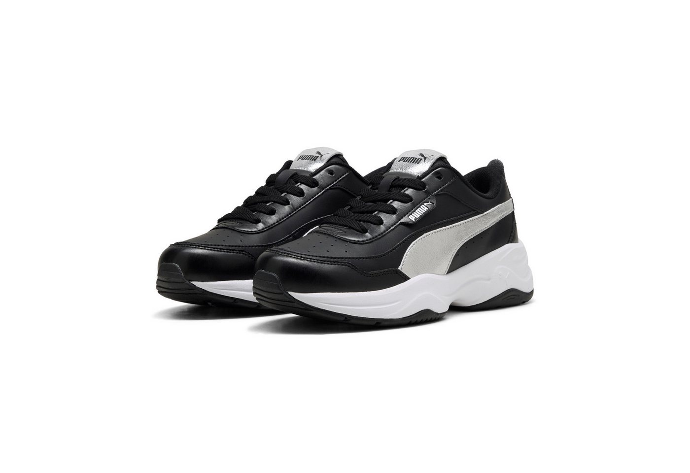 Puma CILIA MODE METALLIC WHISPER Sneaker mit Schnürverschluss, Gummi-Laufsohle, Obermaterial aus Synthetik (schwarz/silber/weiß)