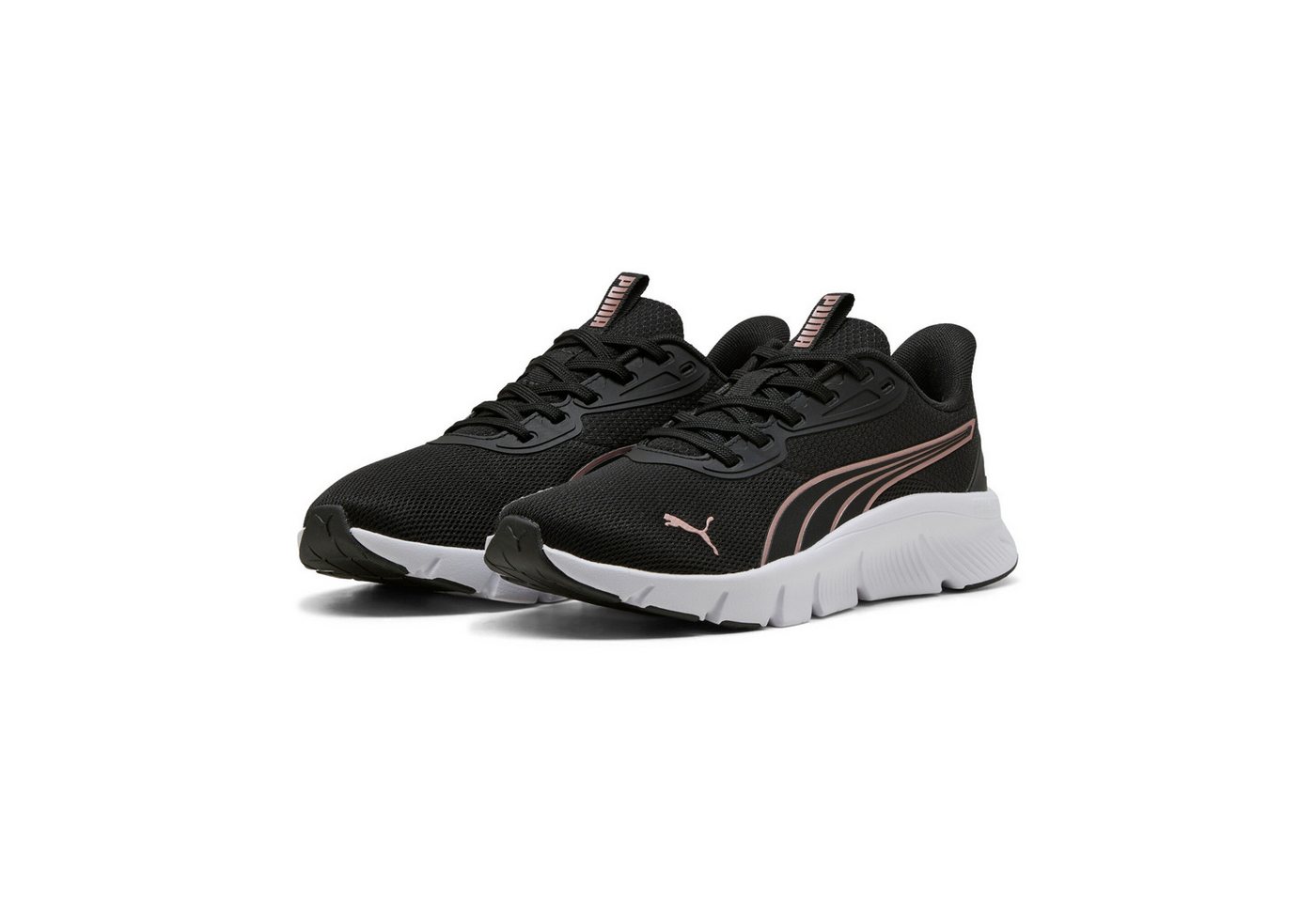 Puma FLEXFOCUS LITE MODERN Laufschuh für sportlichen Alltag, atmungsaktives Obermaterial (schwarz/weiß/gold)
