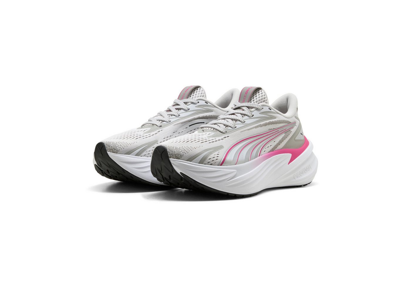 Puma MAXIMA PRO Laufschuh für lange Strecken, mit ProFoam-Zwischensohle, mit Schnürung (grau/rosa/weiß)