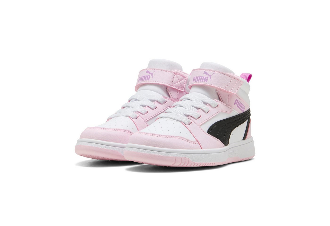 Puma REBOUND V6 MID AC+ PS Sneaker mit leicht profilierter Gummilaufsohle, mit Klettverschluss (weiß/schwarz/rosa)
