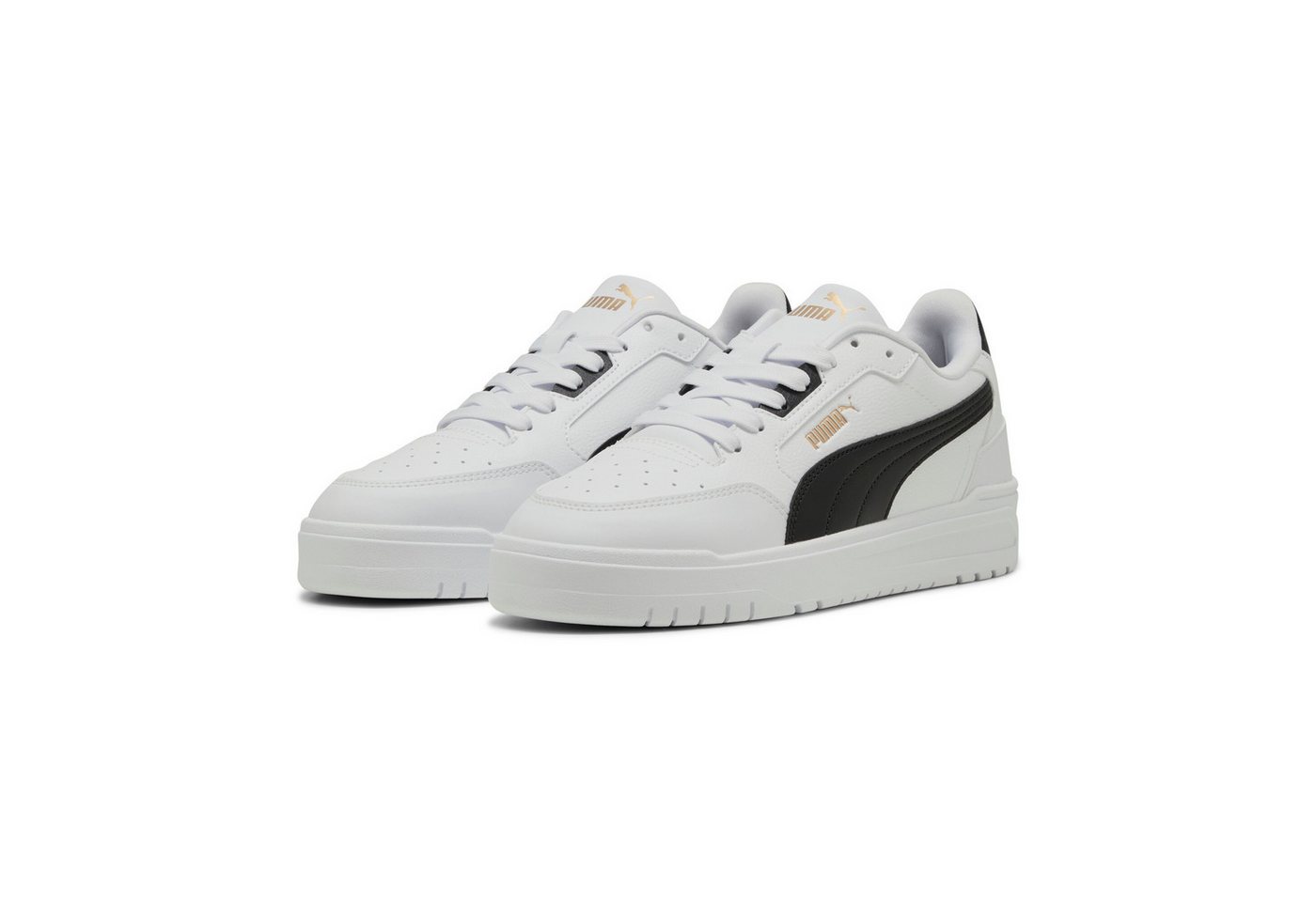 Puma SHUFFLE DOWNTOWN Sneaker leicht profilierte Gummilaufsohle, Schnürverschluss (weiß/schwarz/gold)