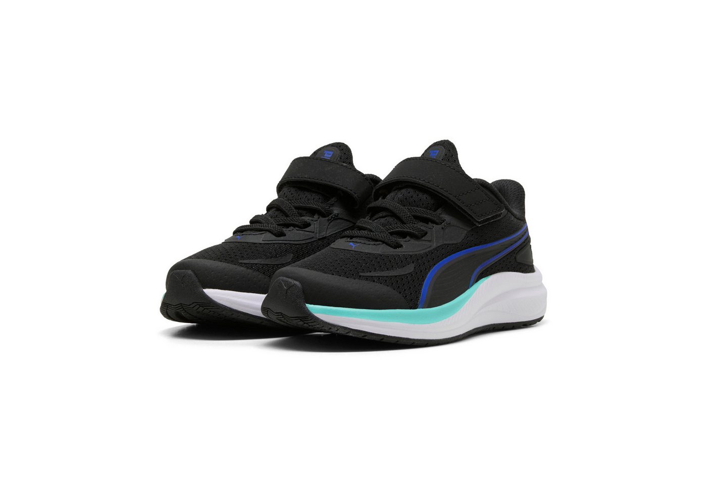 Puma SKYROCKET 2 AC PS Laufschuh für Sport und Freizeit, atmungsaktives Obermaterial, Klettverschluss (schwarz/blau/weiß)