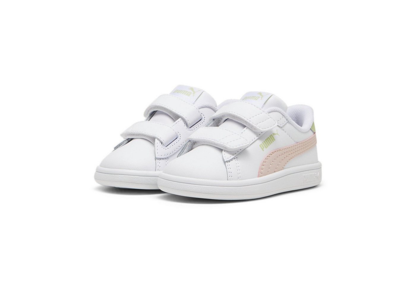Puma SMASH 3.0 L V INF Sneaker für Kinder mit Klettverschluss (weiß/rosa/grün)