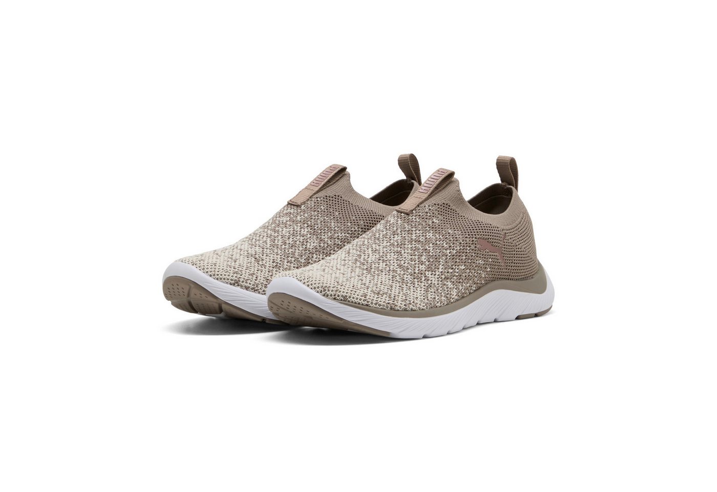 Puma SOFTRIDE REMI SLIP-ON KNIT WN'S Slip-On Sneaker für Sport, mit SOFTFOAM+ Dämpfung, aus gestricktem Textil (grau/gold)