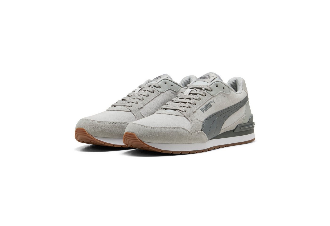 Puma ST RUNNER V4 SD Sneaker mit Retro-Style, aus Leder, mit SOFTFOAM+ Einlegesohle (grau/weiß)