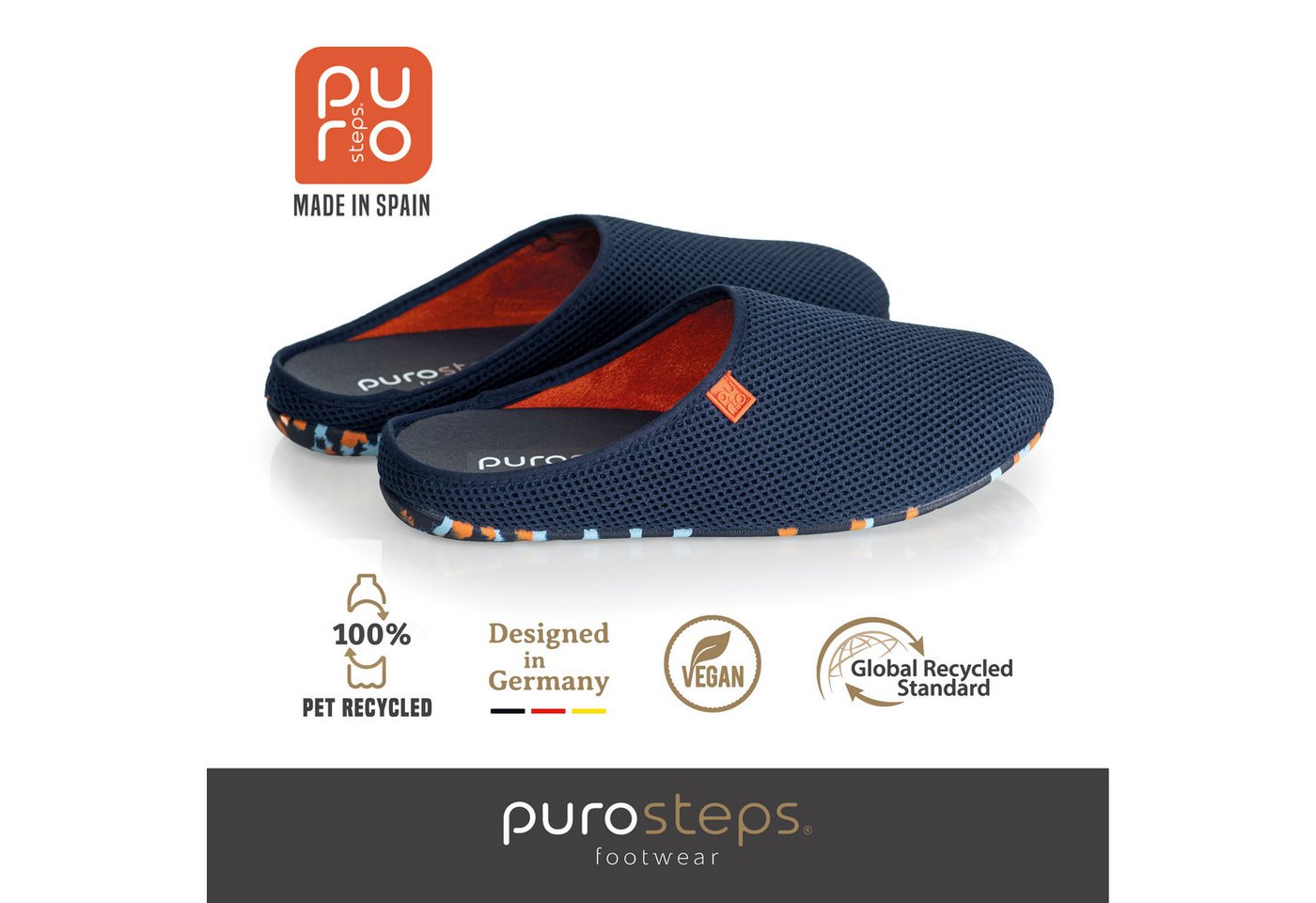 purosteps Casa-Eco Hausschuh Hergestellt aus recycelten PET Flaschen, Handgefertigt, Naturkautschuk