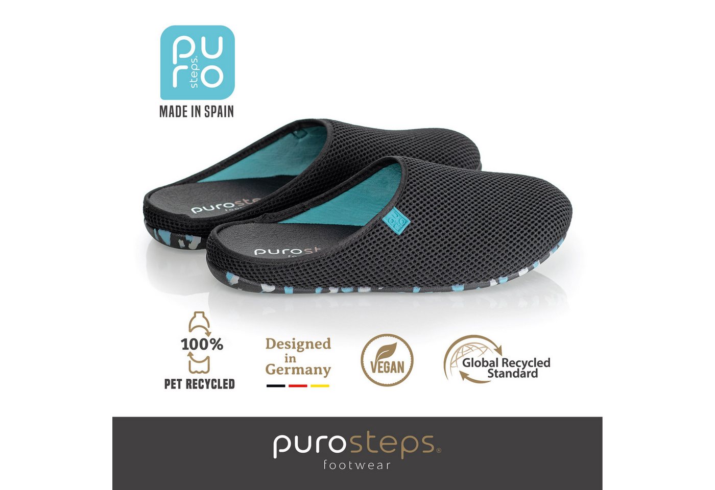 purosteps Casa-Eco Hausschuh Hergestellt aus recycelten PET Flaschen, Handgefertigt, Naturkautschuk