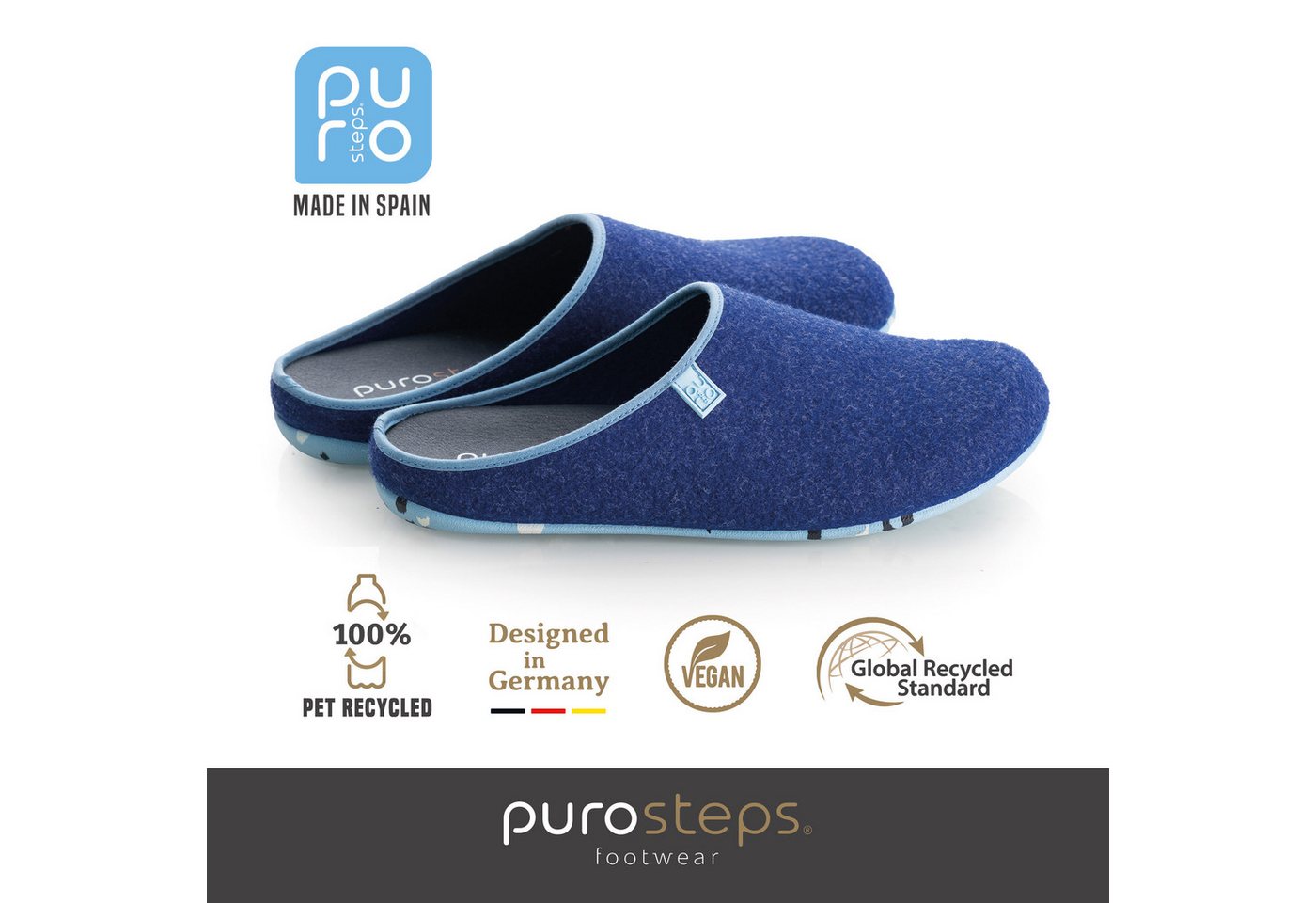 purosteps Fieltro-Eco Hausschuh Hergestellt aus recycelten PET Flaschen, Handgefertigt, Naturkautschuk