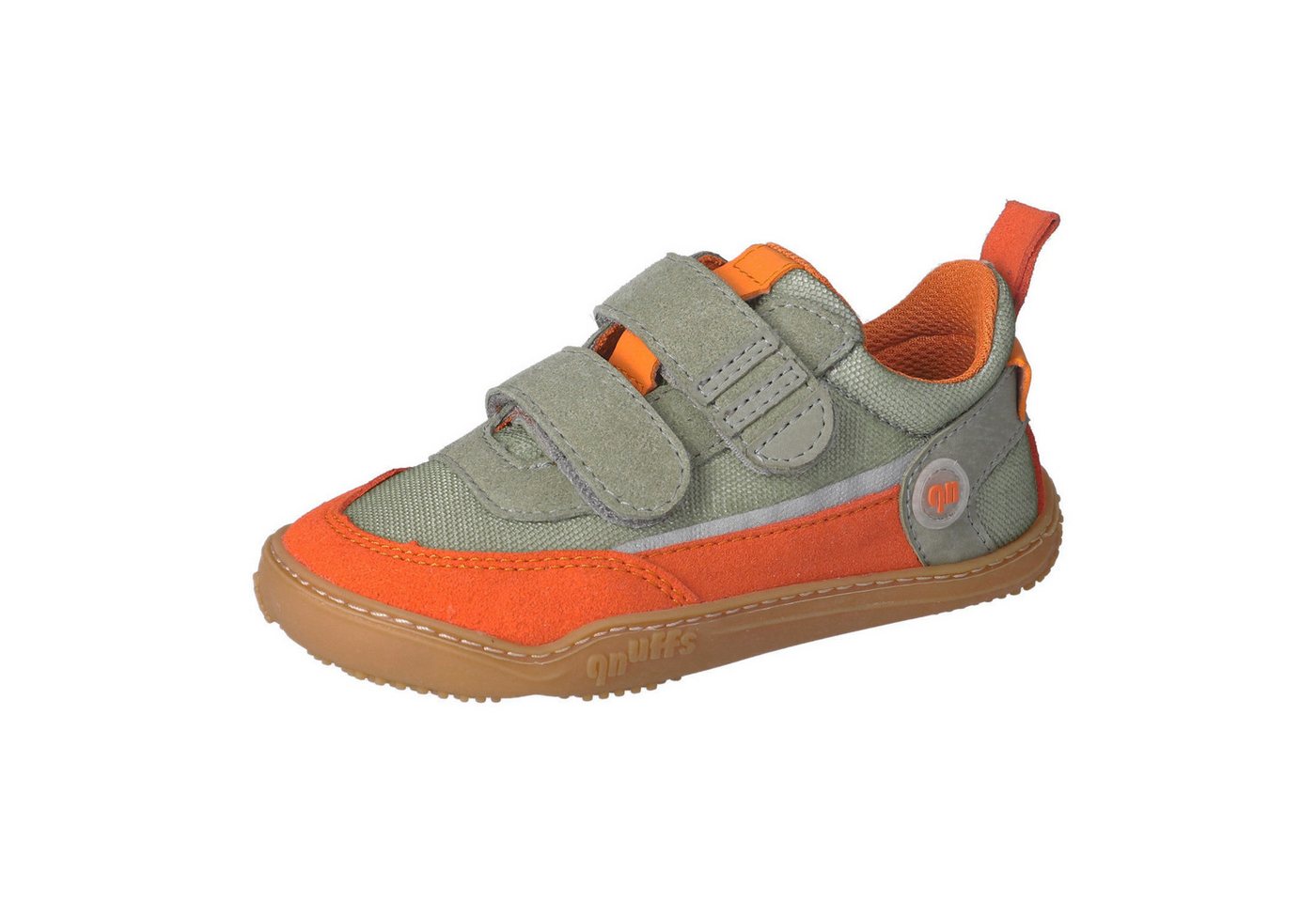 qnuffs Erle Barfußschuh Klettschuh, Halbschuh, Sneaker mit Kontrastbesätzen (orange)