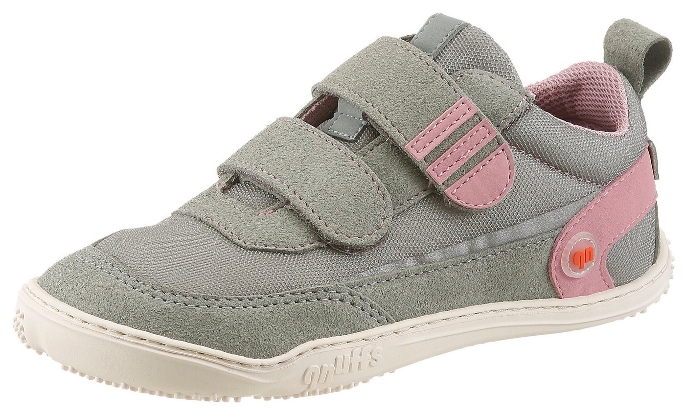 qnuffs Erle Barfußschuh Klettschuh, Halbschuh, Sneaker mit Kontrastbesätzen (grau/rosa)