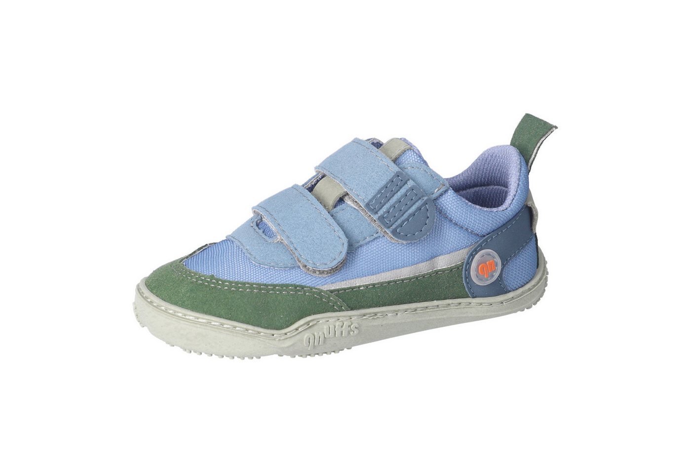 qnuffs Erle Barfußschuh Klettschuh, Halbschuh, Sneaker mit Kontrastbesätzen (kaktus/cloud)