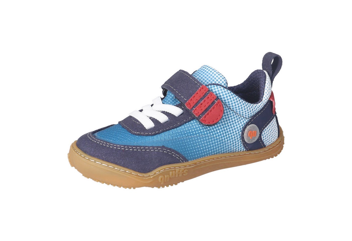 qnuffs Fichte Barfußschuh Klettschuh, Sneaker, Halbschuh mit Kontrastbesätzen (ozean/adriat)