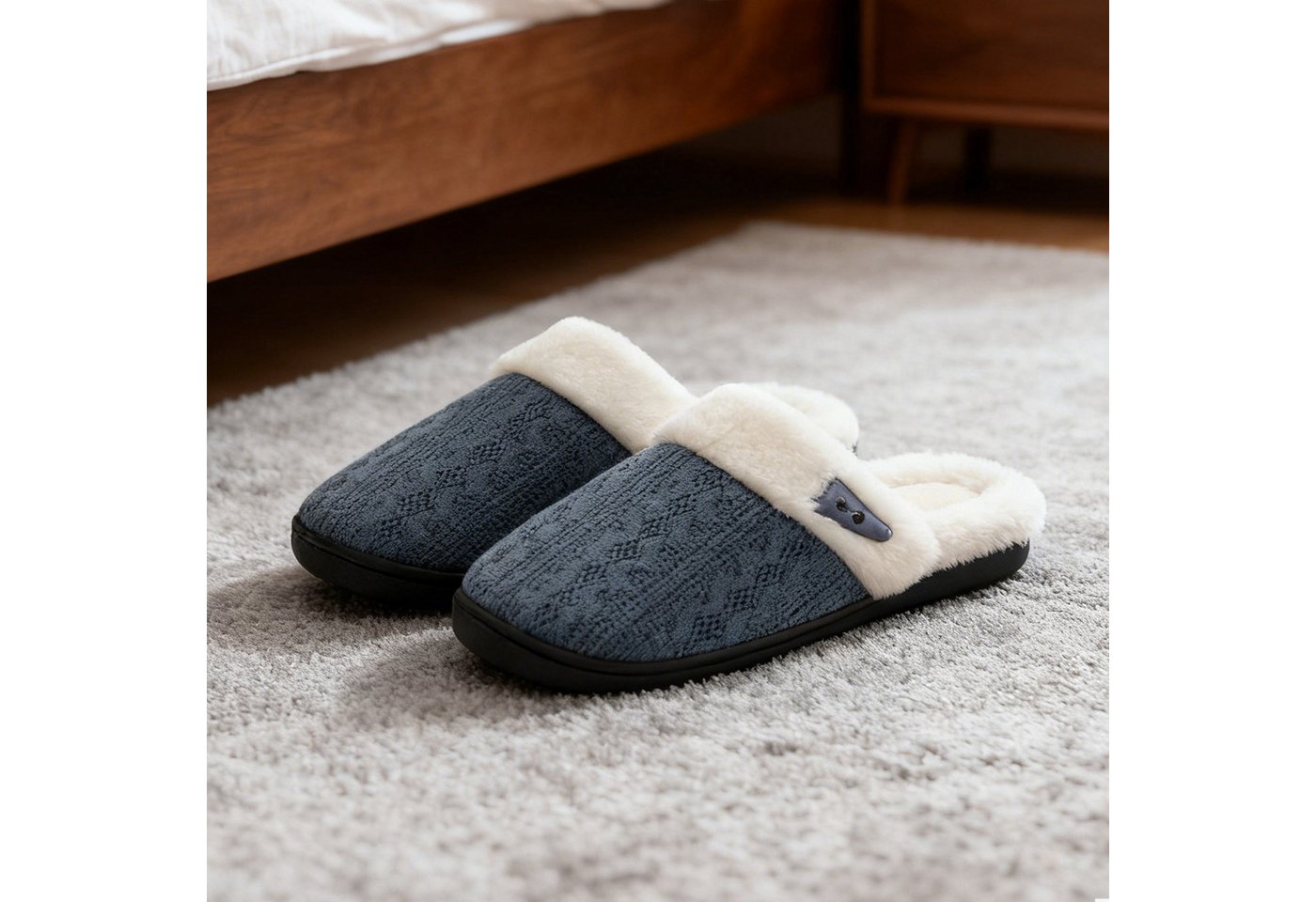 REDOM Flauschige Hausschuhe für Damen Herren Plüsch Hausschuhe (atmungsaktiver Strickstoff mit modernem Farbdesign, 1-tlg., Plüsch-Strickslipper mit Memory-Schaum rutschfester Gummisohle) ideal für gemütliche Stunden und täglichen Gebrauch