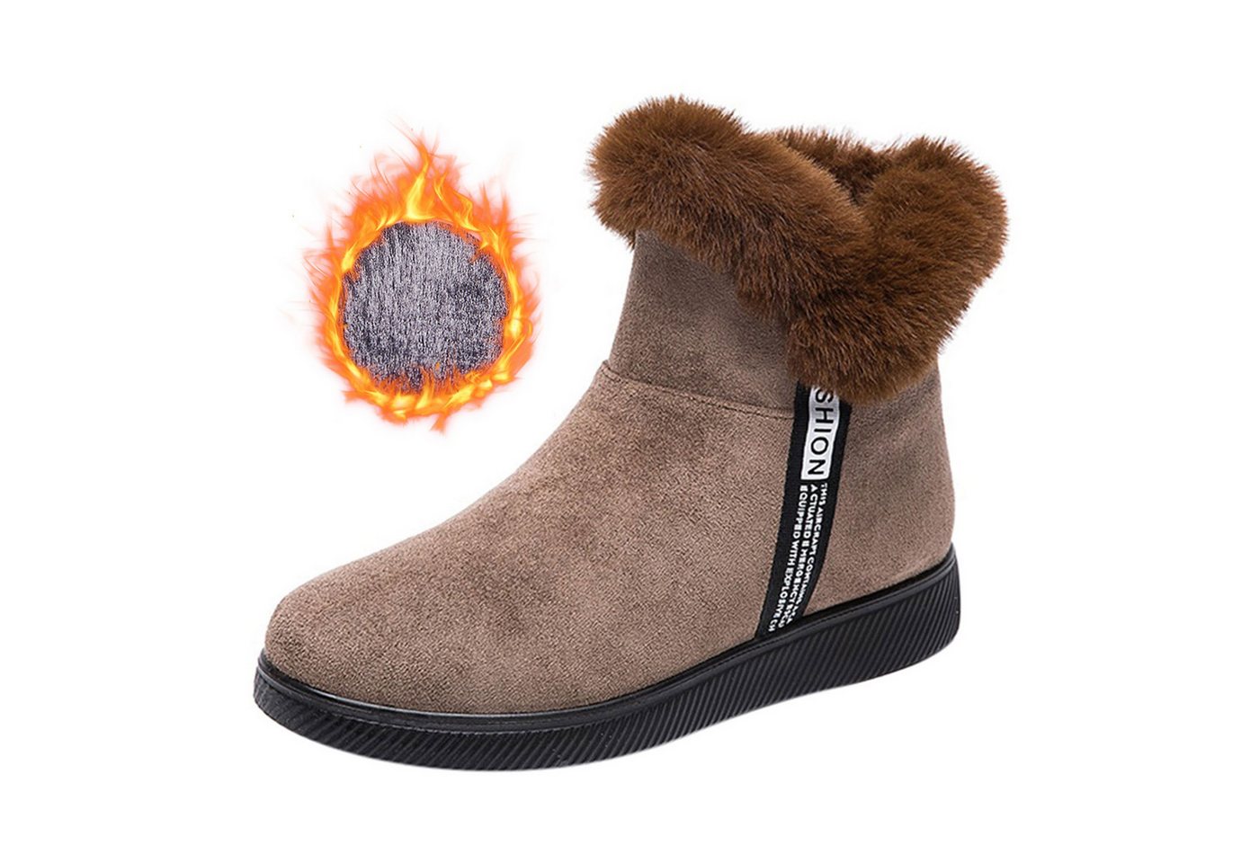 Refttenw Gefütterte Schlupfstiefel Wildleder Damen mit Kunstfell am Schaft Stiefelette