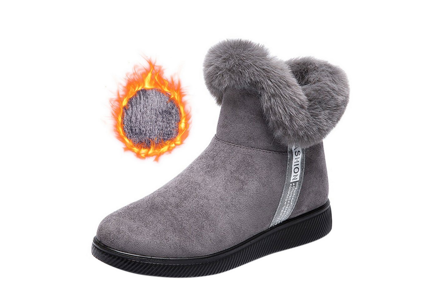 Refttenw Gefütterte Schlupfstiefel Wildleder Damen mit Kunstfell am Schaft Stiefelette