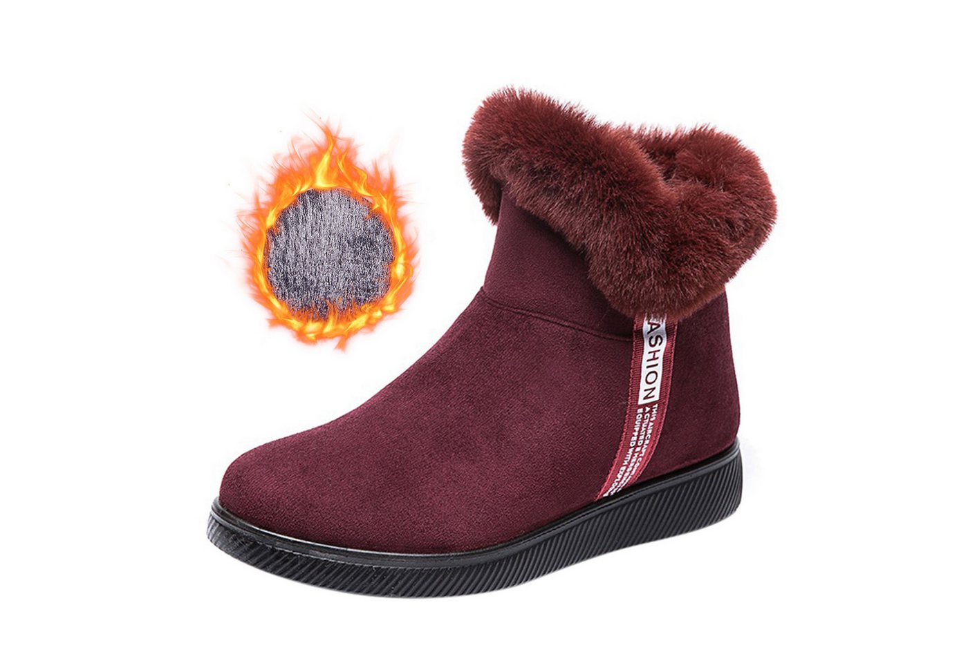 Refttenw Gefütterte Schlupfstiefel Wildleder Damen mit Kunstfell am Schaft Stiefelette