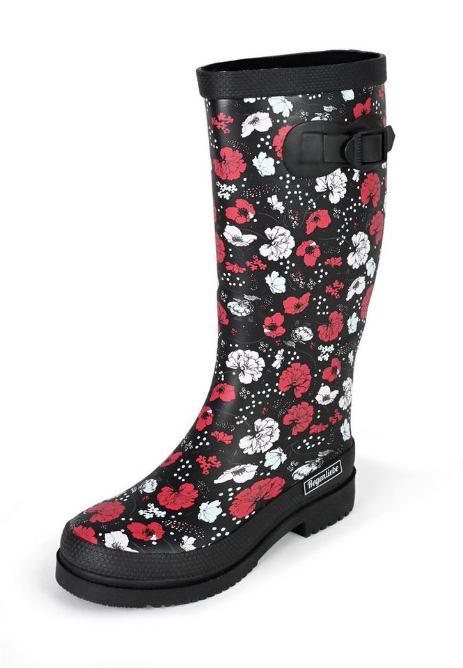 Regenliebe Blossom Night High Gummistiefel Langschaft Stiefel mit Blütenmuster