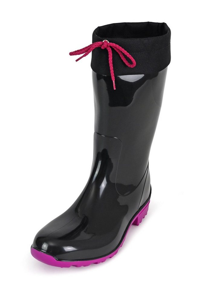 Regenliebe de Fieselregen Gummistiefel mit Stulpe halblang farbenfroh und wasserdicht (schwarz/rosa)