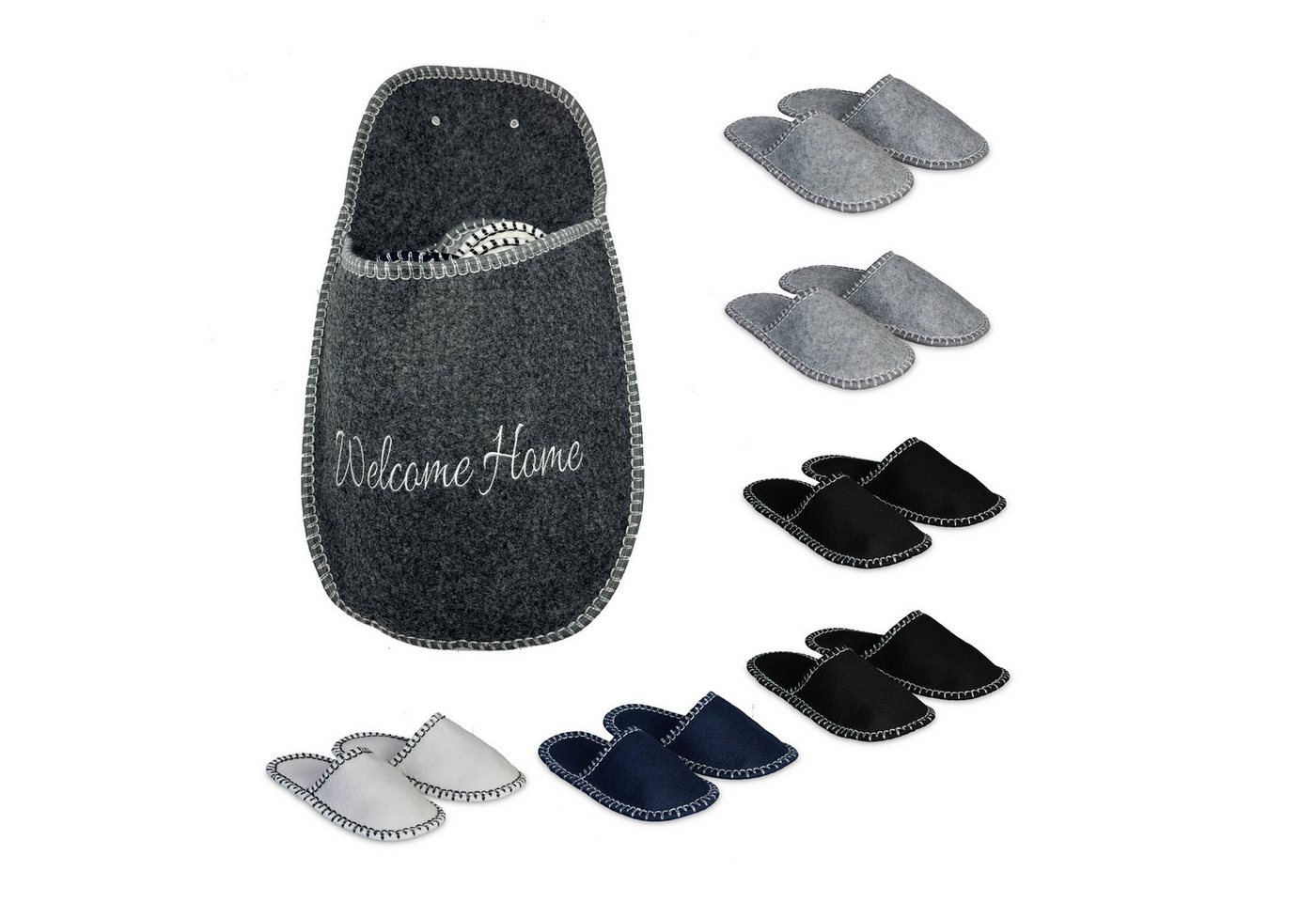 RELAXDAYS 6 Paar Gästehausschuhe aus Filz Hausschuh (7-tlg) Welcome Home