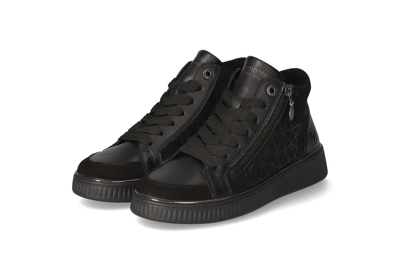 Remonte D2E70-00 Damen Leder & Textil schwarz Schnürstiefel