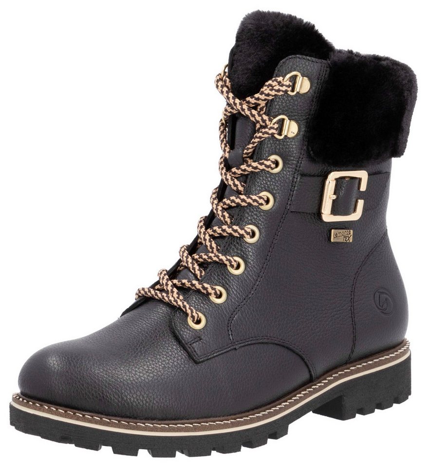 Remonte Elisabeth Hurley-Collection Winterboots, Schnürboots, Outdoorschuh, Schnürstiefelette mit Zierschnalle (schwarz)