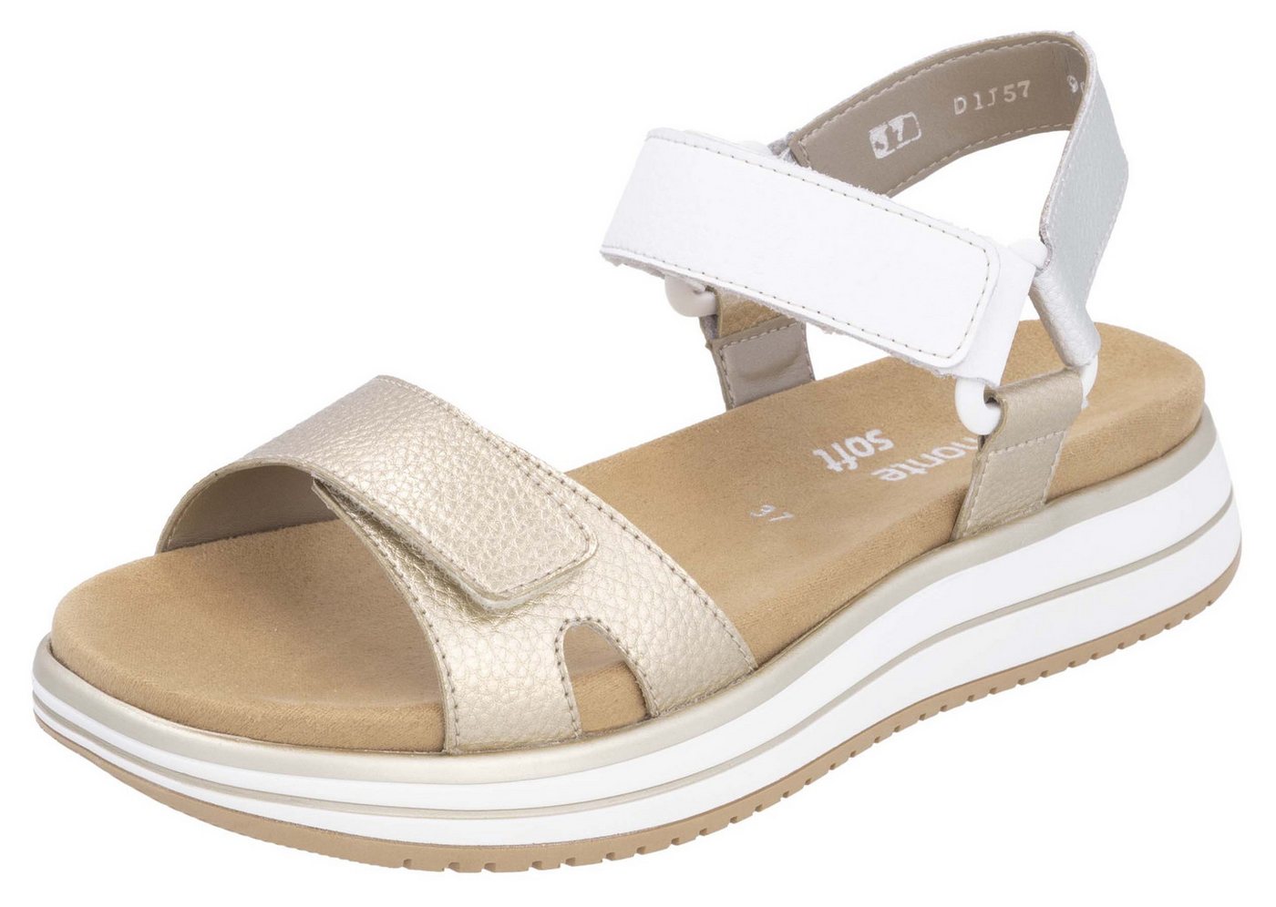Remonte Riemchensandale, Keilabsatz, Klettschuh, Sandalette mit Plateausohle (gold/weiß)