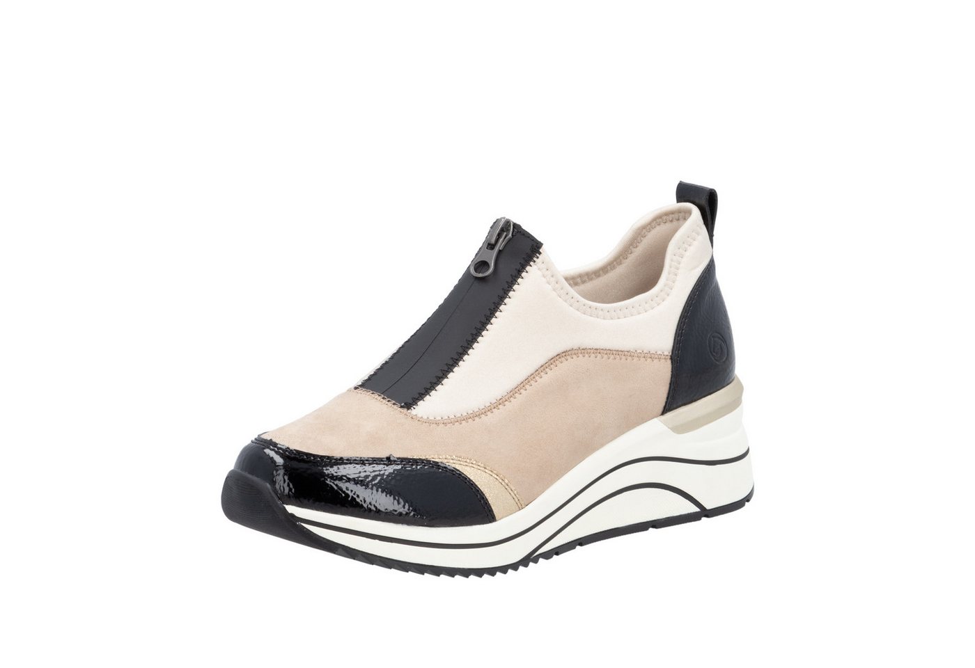 Remonte Elisabeth Hurley-Collection Slip-On Sneaker, Keilsneaker, Slipper, Schlupfschuh, Freizeitschuh, vegan (beige/schwarz)