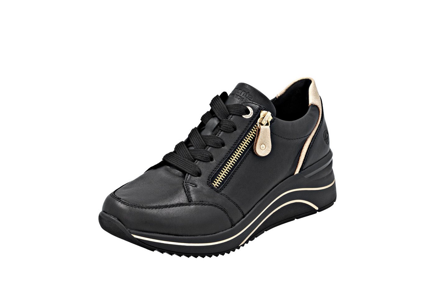 Remonte Keilsneaker, Freizeitschuh, Halbschuh, Schnürschuh mit Rieker TEX-Membran (gold/schwarz)