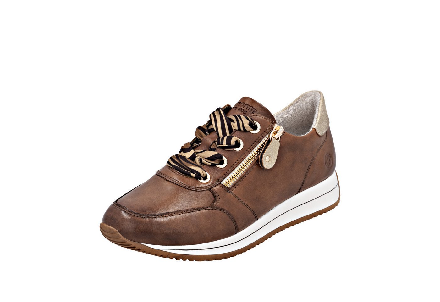 Remonte Keilsneaker Schnürschuh, Halbschuh, Freizeitschuh mit seitlichem Reißverschluss (braun/gold)