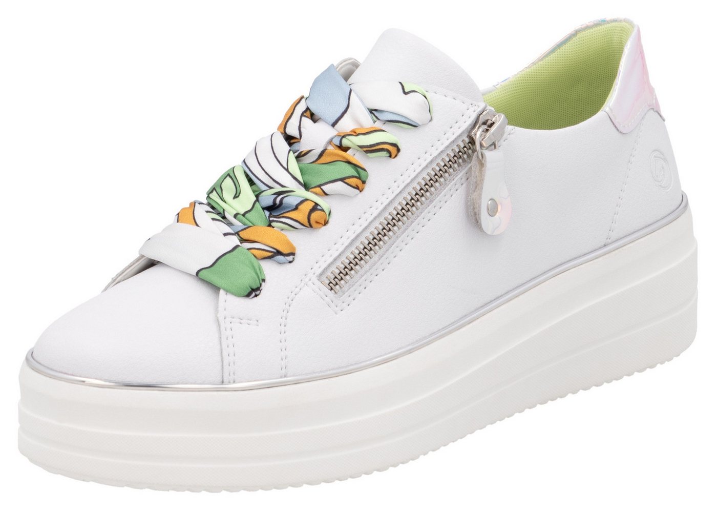 Remonte Plateausneaker, Freizeitschuh, Halbschuh, Schnürschuh mit seitlichem Reißverschluss (silber/weiß)